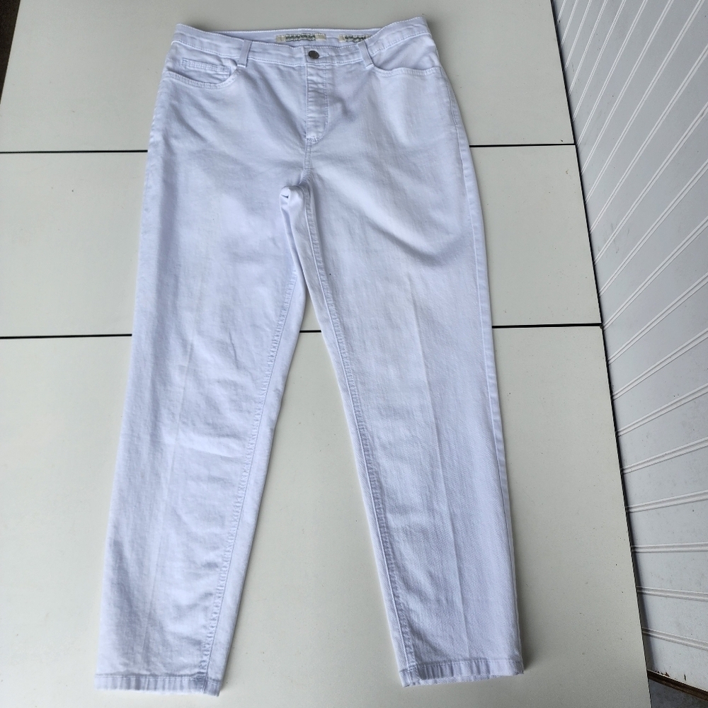 Jones New York Jeans Stretch White Sz 14 Straight Leg Battery Park Ankle